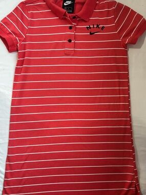 Nike Red & White Striped Kids Polo Dress